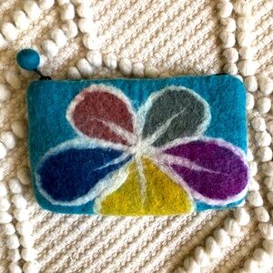 Wool Floral Small Clutch/Makeup Bag Made in Nepal